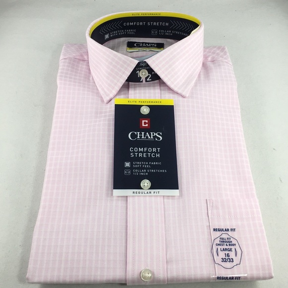 Chaps Dress Shirt Regular Fit Comfort Stretch Collar Blue New Men/'s 16 32//33